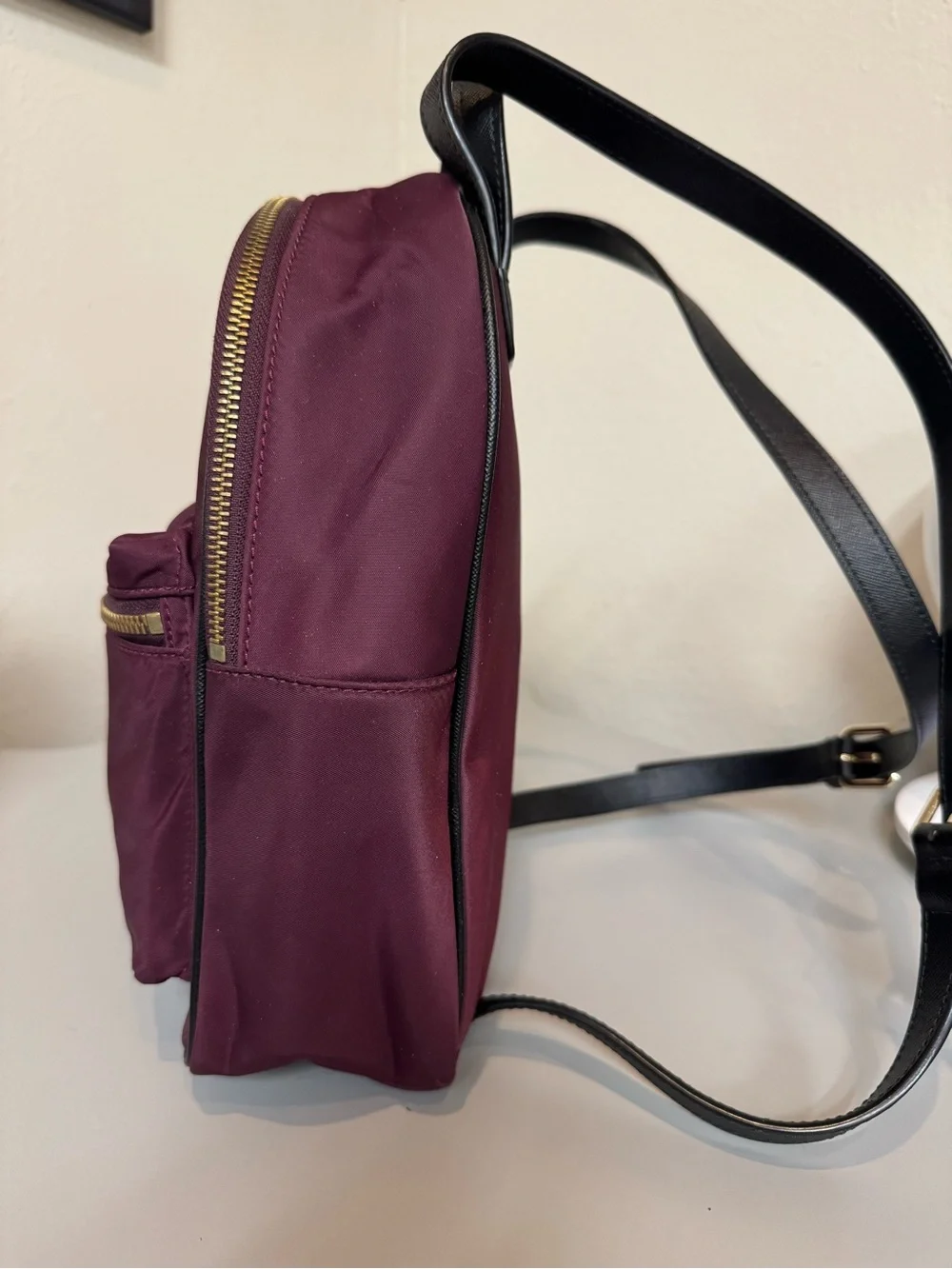 kate spade burgundy mini nylon backpack with gold hardware